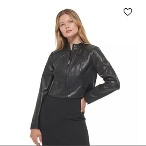 Nwt  vegan leather black large DKNY jacket motto